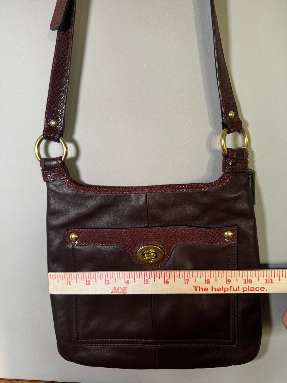 Coach Penelope Brown Leather Snake Trim Crossbody Bag - Picture 5 of 11